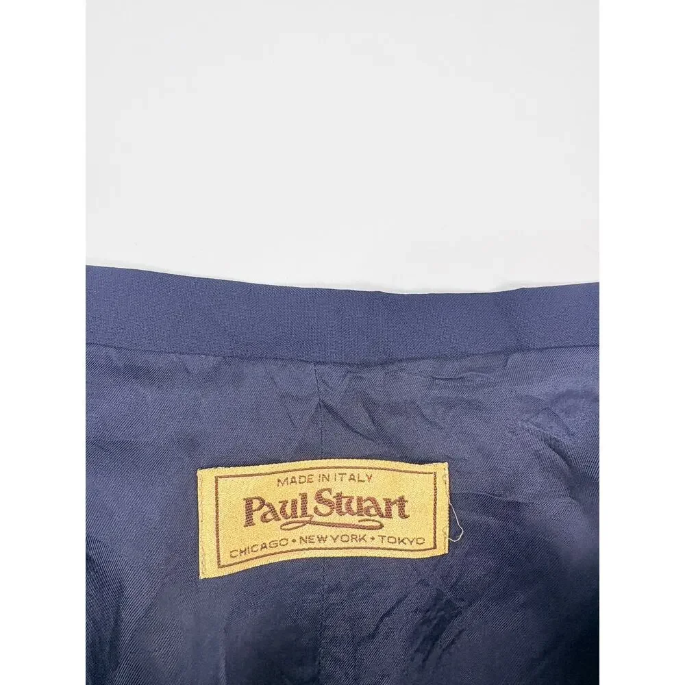 Vintage Paul Stuart Made in Italy Navy Silk Blend A-Line Midi Skirt Quiet Luxury